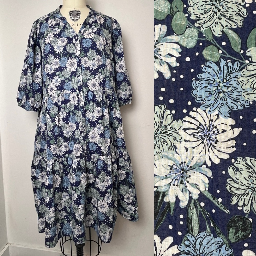 Sz. XL Paul and Joe X Uniqlo Floral Blue and White Dress